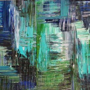 - Ooak Abstract Acrylic Modern Painting Blue Aqua..
