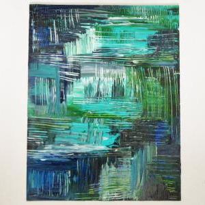 - Ooak Abstract Acrylic Modern Painting Blue Aqua..
