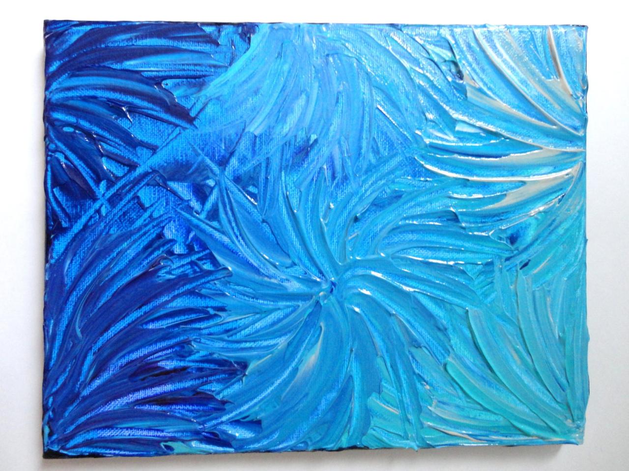 - Original Modern Acrylic Painting Abstract. Blue Teal Turquoise Cream Water Flowers 8x10 Art
