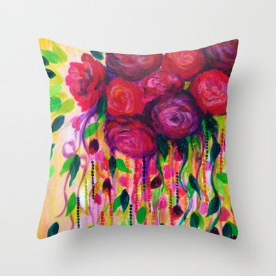 Roses Are Rad 18x18 Decorative Throw Pillow Cover, Polyester Lovely Floral Abstract Fine Art Painting Cushion