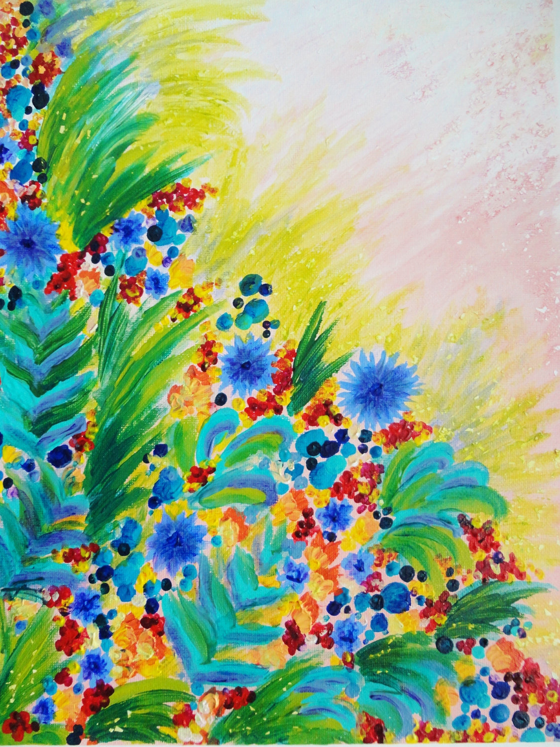 - Beautiful Original Floral Painting, 11 X 14 Bright Bold Rainbow Colorful Flowers Gift For Her Christmas 2012