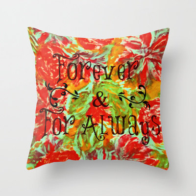 Decorative Pillow Cover 18 X 18 Throw Cushion Forever Always Infinity Eternity Love Romance Romantic Red Roses Floral