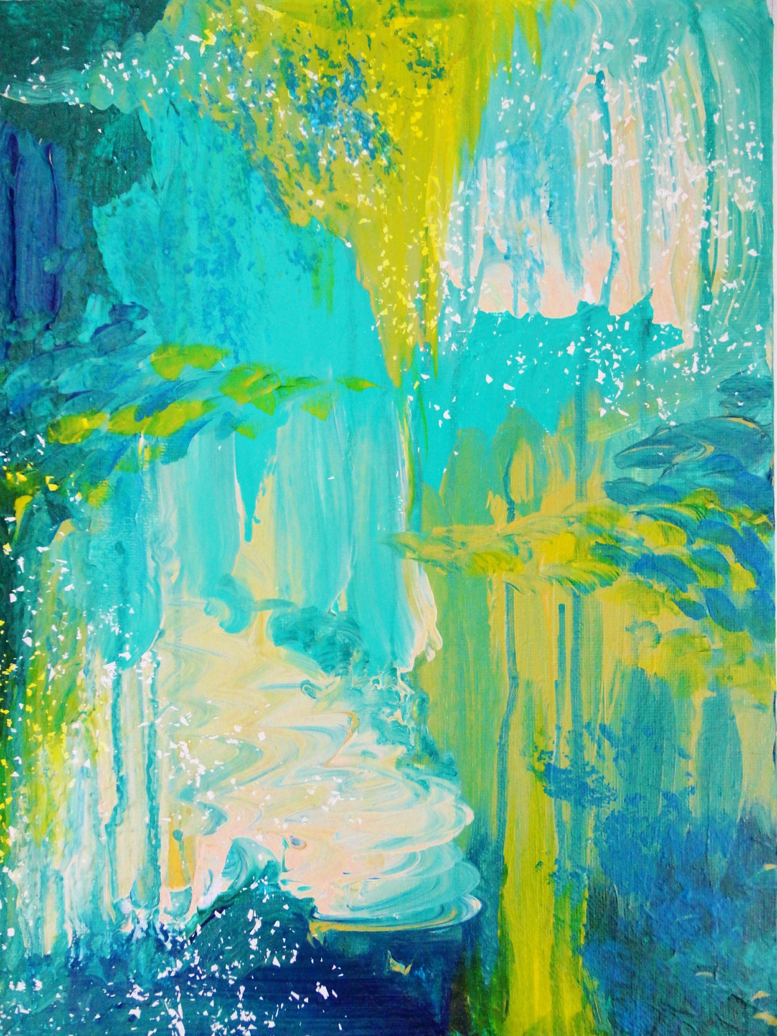 - Amazing Abstract Acrylic Seaside Dreams Painting Beach Ocean Waves Xmas Gift Teal Navy Citrine Chartreuse Turquoise