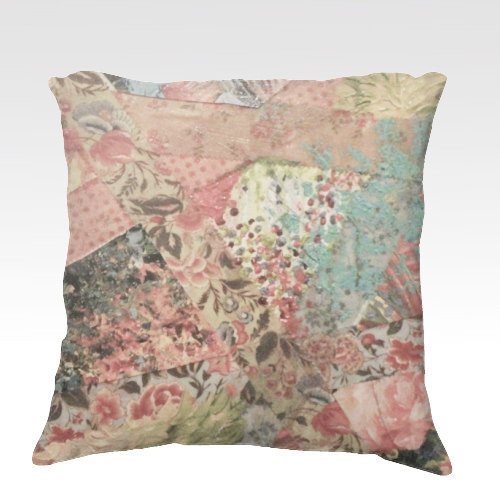 Pieces Of Me, Revisited - Fine Art Velveteen Throw Pillow Cover 18 X 18 Abstract Pastel Shabby Chic Patchwork Modern Home Decor Cushion