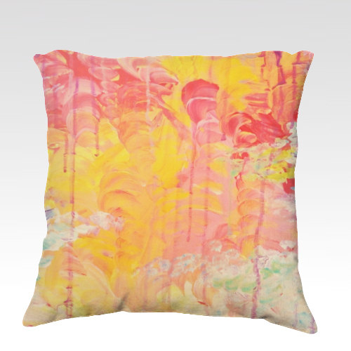 Sun Showers - Fine Art Velveteen Throw Pillow Cover 18 X 18 Abstract Skyscape Rainy Day Sunshine Modern Home Decor Acrylic Painting Cushion