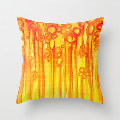 Summer Sentiments Decorative 18 X 18 Throw Pillow Cover, Bright Abstract Floral Garden Bold Summer Yellow Red Orange Flowers Painting