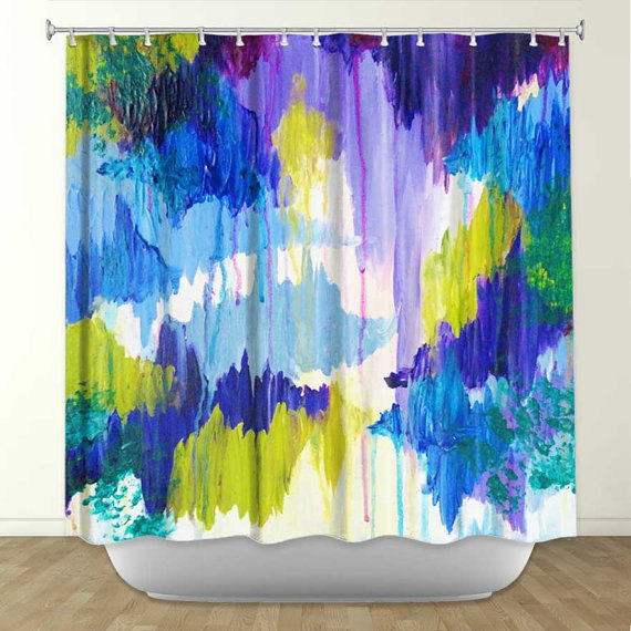 Winter Dreaming Fine Art Painting Shower Curtain Washable Home Decor Lovely Bold Eggplant Purple Abstract Clouds Ikat Modern Style Bathroom