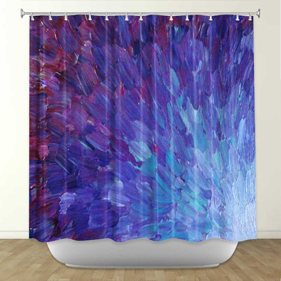 Scales Of A Different Color Fine Art Painting Shower Curtain Washable Home Decor Lovely Bold Eggplant Purple Feathers Modern Style Bathroom