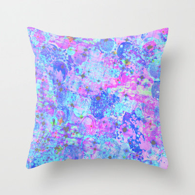 Time For Bubbly, Again Pillow Cover, 18 X 18 Pastel Pink Blue Purple Polyester Cushion Decorative Bubbles Circles Dots Abstrct Art Painting