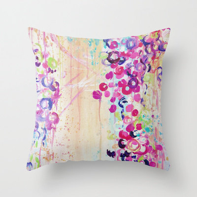 Sakura Cherry Blossom Art Throw Pillow 18 X 18 Beautiful Whimsical Bubbles Feminine Floral Abstract Fine Art Painting Home Decor Cushion