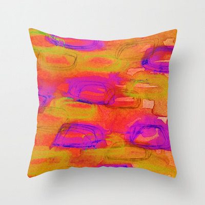 Not Yet, Night - Decorative Art Throw Pillow Cover 18 X 18 Bright Bold Colorful Abstract Watercolor Mixed Media Painting Warm Dusk Tones