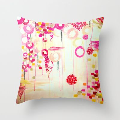 Bubblegum Pop Abstract 18x18 Decorative Art Pillow Cover, Throw Cushion Case, Original Painting Design Feminine Home Decor