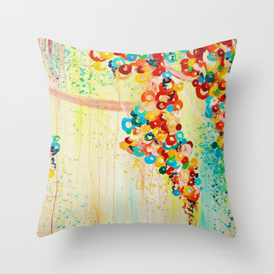 Summer In Bloom Decorative Throw Pillow, Fine Art Original Abstact Acrylic Painting Design Colorful Floral Whimsical Home Or Dorm Room Decor