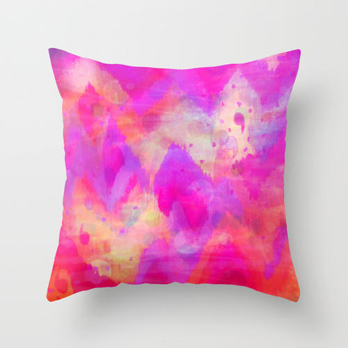 Bold Quotation, Revisited - Decorative 18 X 18 Pillow, Throw Cushion Cover Intense Raspberry Pink Vibrant Abstract Watercolor Ikat Pattern