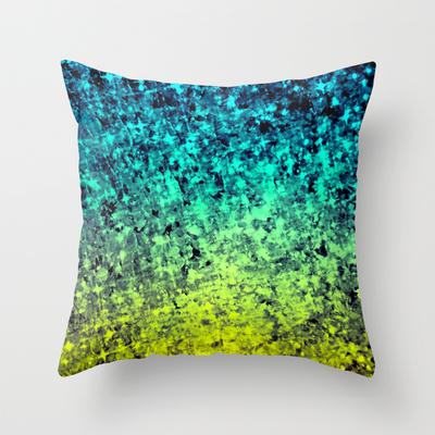 Ombre Love Bold Colorful Decorative Throw Pillow Cover 18x18 Starry Night Glitter Abstract Painting Midnight Blue Mint Turquoise Yellow