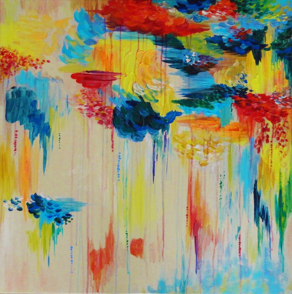 Custom Abstract Acrylic Painting Huge 30 X 30 Vancouver Rain Colorful Rainbow Rainy Storm Cloud Canada Gift Art Wow
