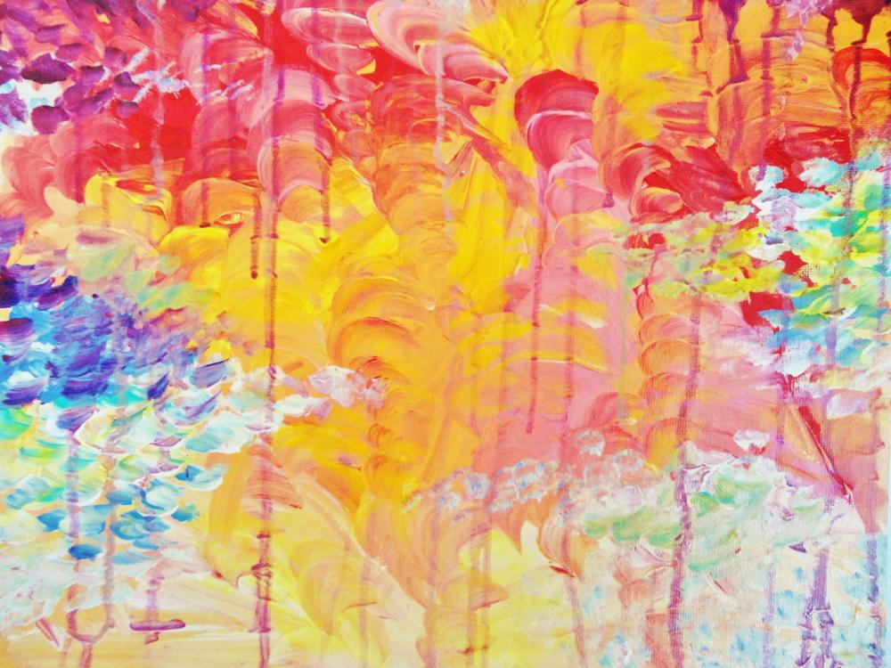 Lovely Abstract Acrylic Painting Sun Rain Shower Bold Colors Pastel Original Artwork Cheerful Art Xmas Gift Under 100