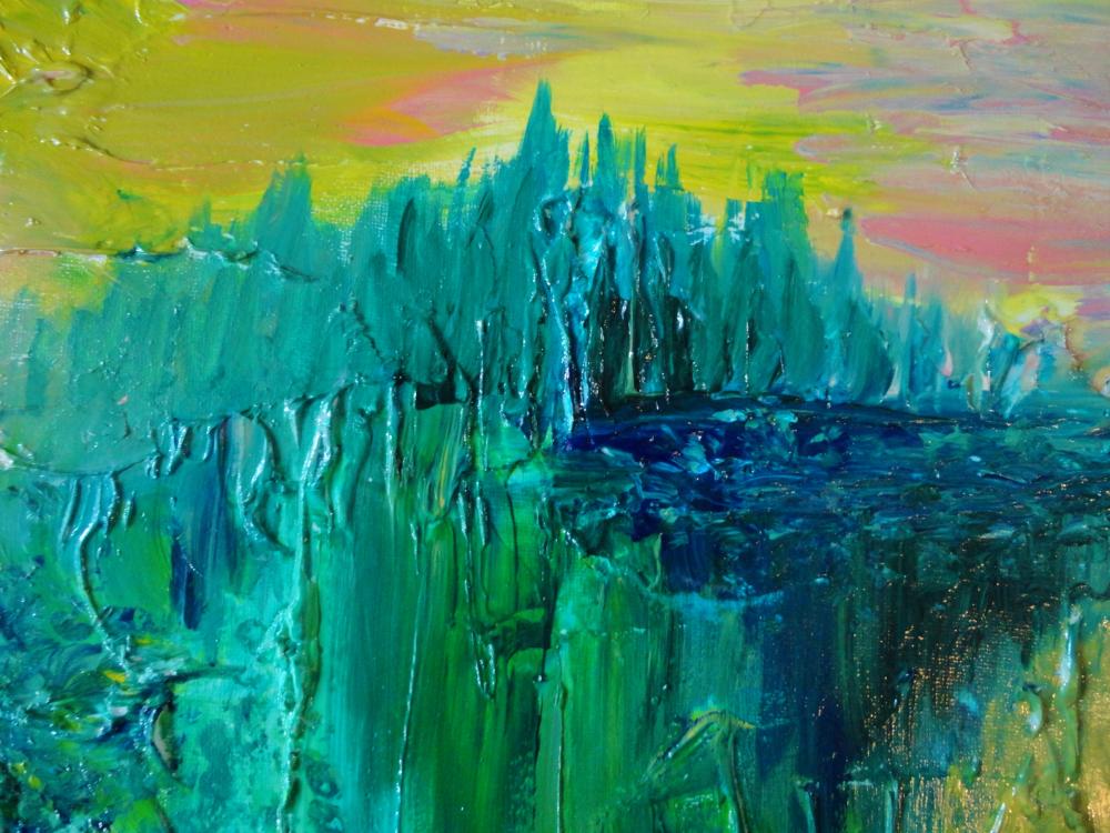 Dream Abstract Acrylic Painting Impasto Landscape 16 X 20 Green Forest ...
