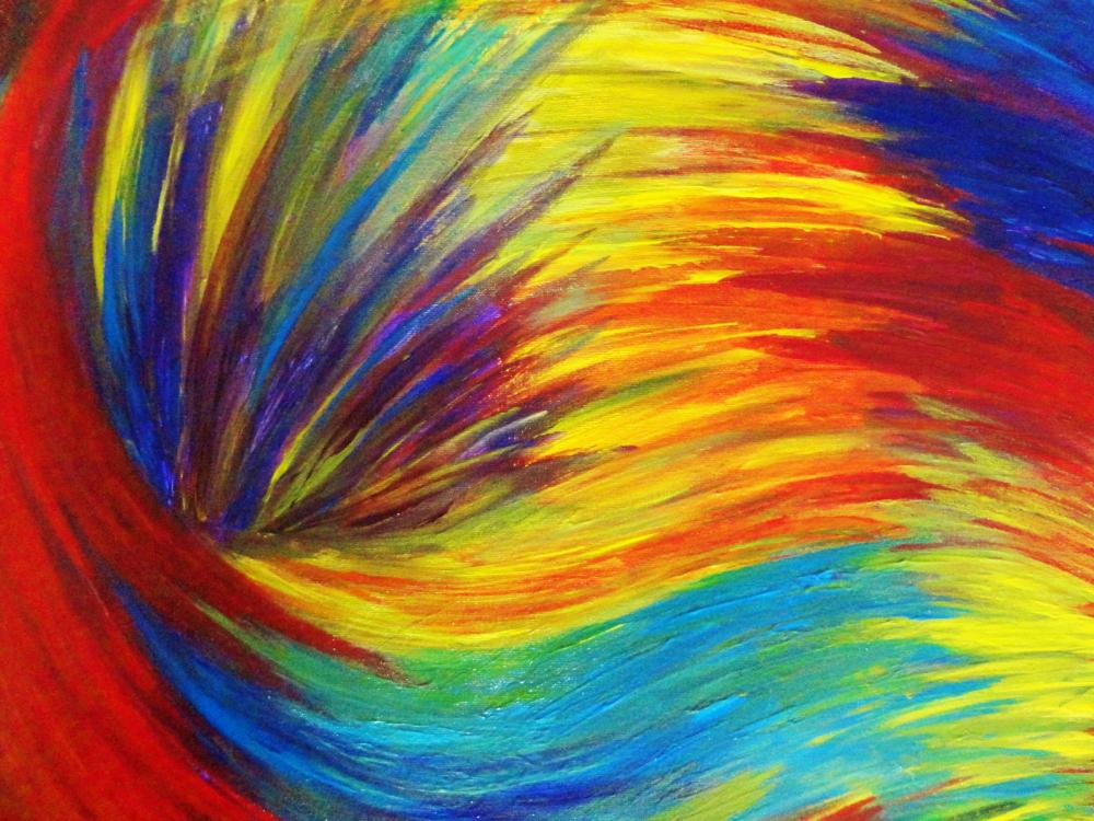 Original Rainbow Acrylic Painting Abstract 16 X 20 Canvas Beautiful Summer Waves Technicolour Neon Modern Art Stunning