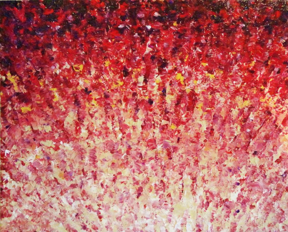 Original Abstract Acrylic Modern Painting Hypnotic Sunrise Impasto Cream Rose Pink Magenta Red Art 16 X 20 Wedding Love