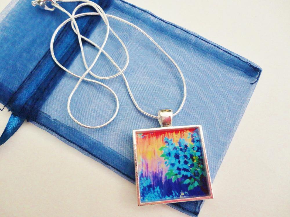 Shades Of Beautiful Resin Necklace, Ooak Abstract Acrylic Painting Design High Quality Handmade Art Jewelry Pendant Silver Plated Xmas Gift