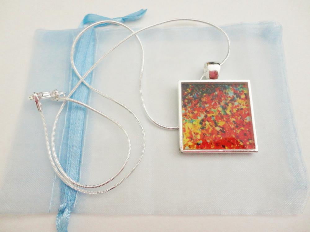 End Of The Rainbow Resin Necklace, Made To Order, Ooak Abstract Acrylic Painting High Quality Handmade Art Jewelry Pendant Silver Plated Xmas