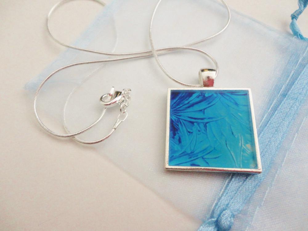 Water Flowers Made-to-order Resin Necklace, Ooak Abstract Acrylic Painting Design, Handmade Art Jewelry Pendant Silver Plated Xmas Gift