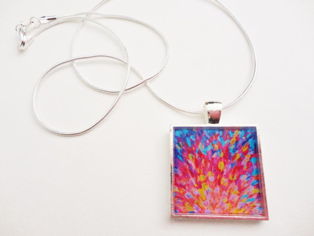 Splash, Revisited Resin Necklace, Ooak Abstract Acrylic Painting High Quality Handmade Art Jewelry Pendant Silver Plated Christmas Gift