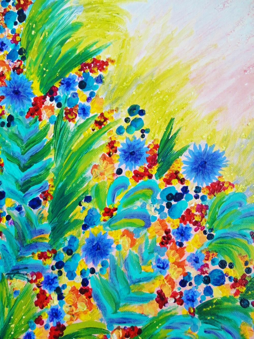 Beautiful Original Floral Painting, FREE SHIPPING 11 x 14 Bright Bold Rainbow Colorful Flowers Gift Under 100 For Her Christmas 2012