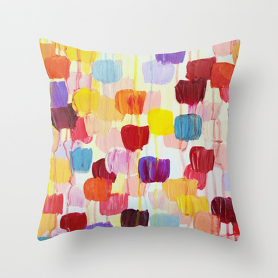 Dotty - Original Art Throw Pillow Cover 18 X 18 Inch, Bright Bold Rainbow Colorful Square Polka Dots Lovely Original Abstract Painting