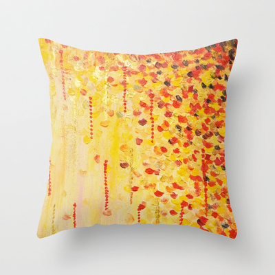 When It Falls Original Art Throw Pillow Cover 18 X 18 Inch Autumn Winter Leaves Abstract Acrylic Painting Christmas Red Orange Gold Gift