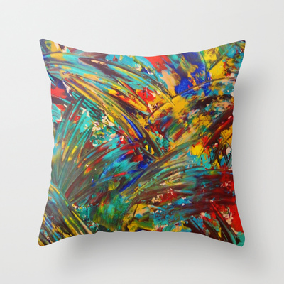 Fireworks In Color - Original Throw Pillow Cover 18 X 18 Inch Bold Colorful Ooak Painting Design Home Modern Decor