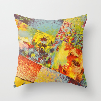 Colorful Indecision 3 - Throw Pillow Cover 18 X 18 Inches Wild Vivid Rainbow Abstract Acrylic Painting Mixed Pattern Pretty Art Gift