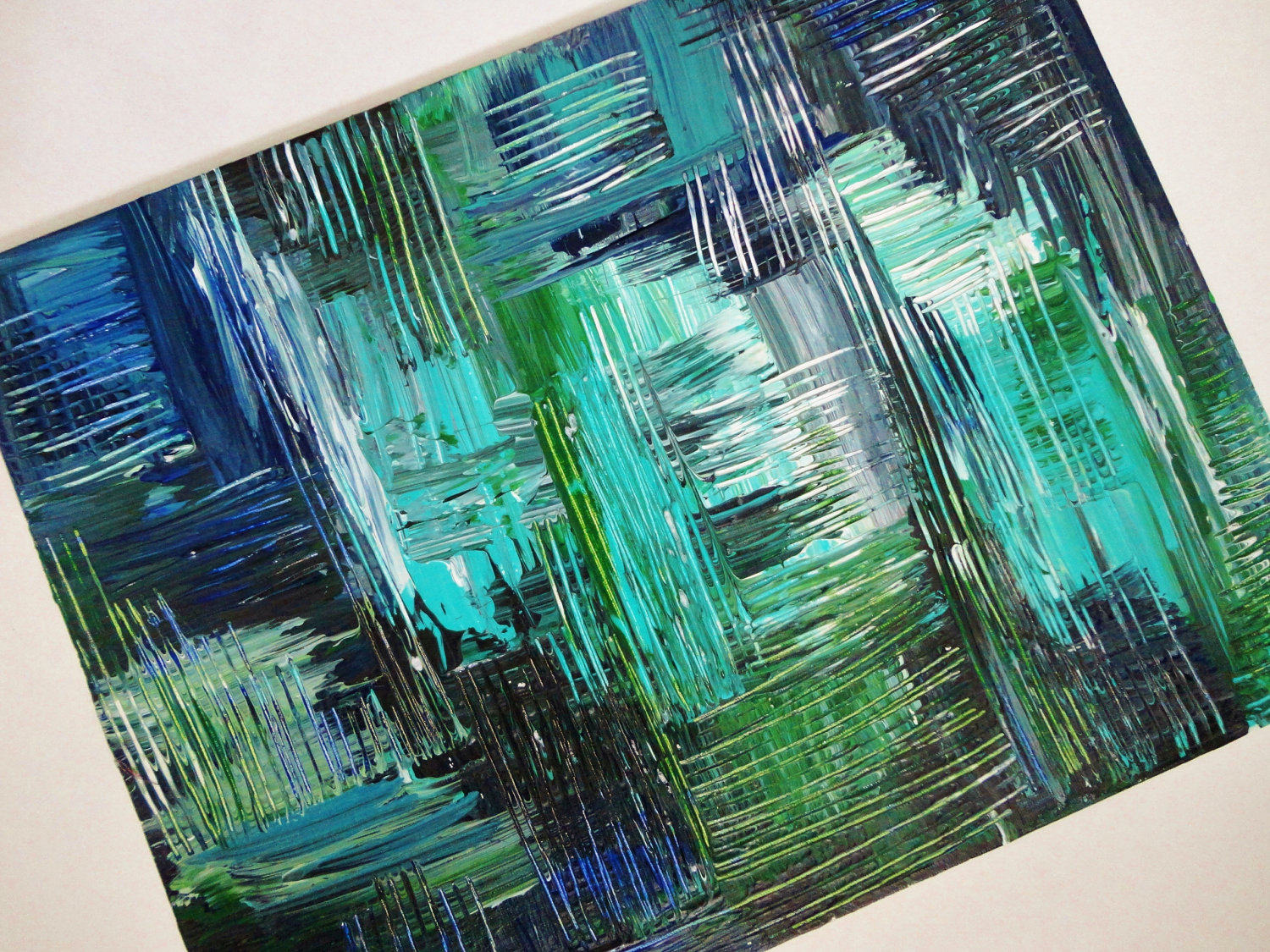 Sale Ooak Abstract Acrylic Modern Painting Blue Aqua Black Free