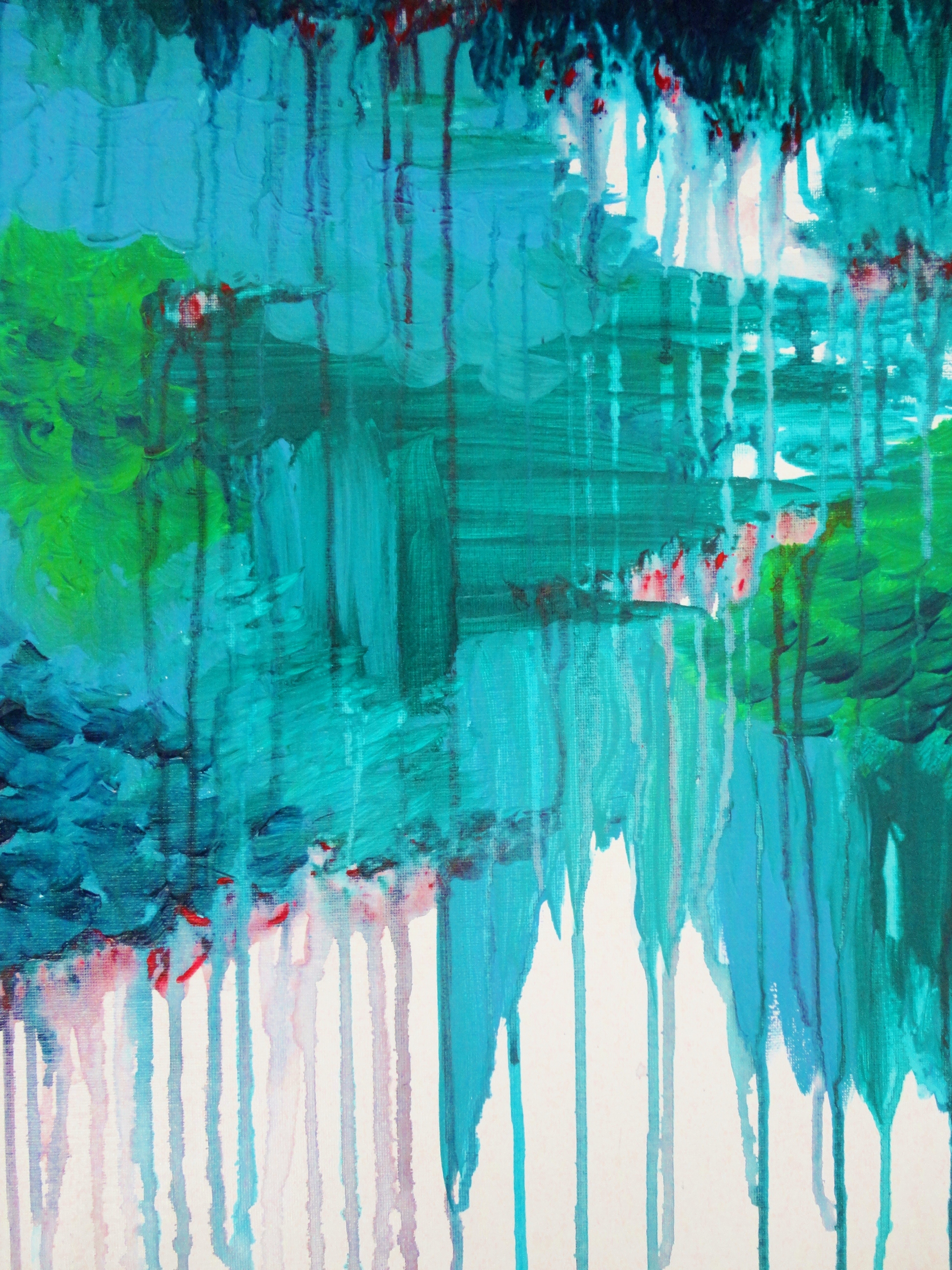 Gorgeous Blue Monsoon Rain Abstract Acrylic Painting, FREE SHIPPING